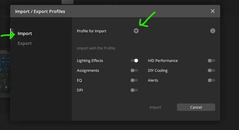 Corsair iCue Import Popup